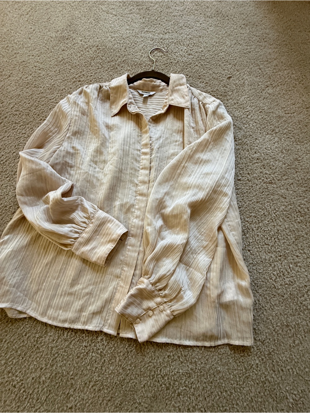Express Cream Striped Long Sleeve Button-Up Shirt